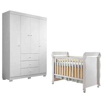 Berço Americano Mirelle Com Guarda Roupa 4 Portas Duda Branco Brilho - Phoenix Baby
