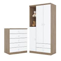 Cômoda E Guarda Roupa Infantil Pique-esconde Rústico Branco - Henn - 1