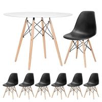 Conjunto De Mesa Redonda Eames 100cm Branco + 6 Cadeiras Eiffel Dsw Preto - 1