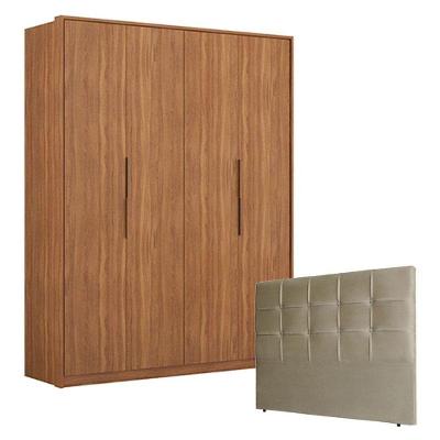 Guarda Roupa Attore 4 Portas Amêndola Com Cabeceira Luiza 140 Cm Taupe - Demartêz