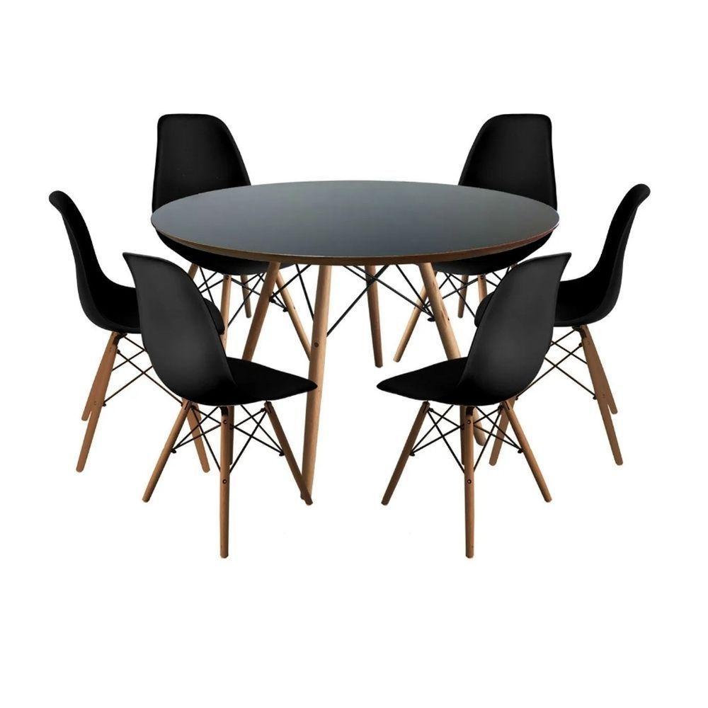 Conjunto De Jantar Mesa Eiffel 120cm Preta + 6 Cadeiras Eiffel Dkr Pretas - 1