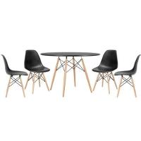 Conjunto De Mesa De Jantar Eames Eiffel Redonda 120cm Tampo De Madeira Preto Com 4 Cadeiras Pretas - 1
