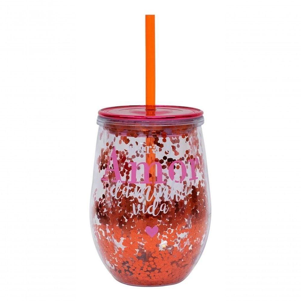 Copo Canudo Vermelho Para O Amor Da Minha Vida 350ml - 1