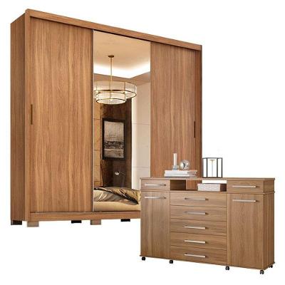 Guarda Roupa Casal Dalila 3 Portas Giratórias 4 Gavetas em MDF com Prateleira Amendola Off White
