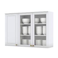 Armário Aéreo 3 Portas Com Vidro 120 Cm Americana Branco - Henn - 1