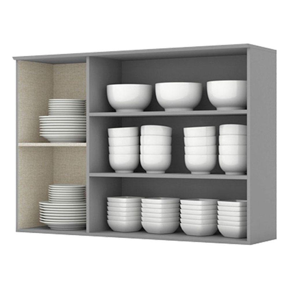 Armário Aéreo 3 Portas Com Vidro 120 Cm Americana Cinza - Henn - 3