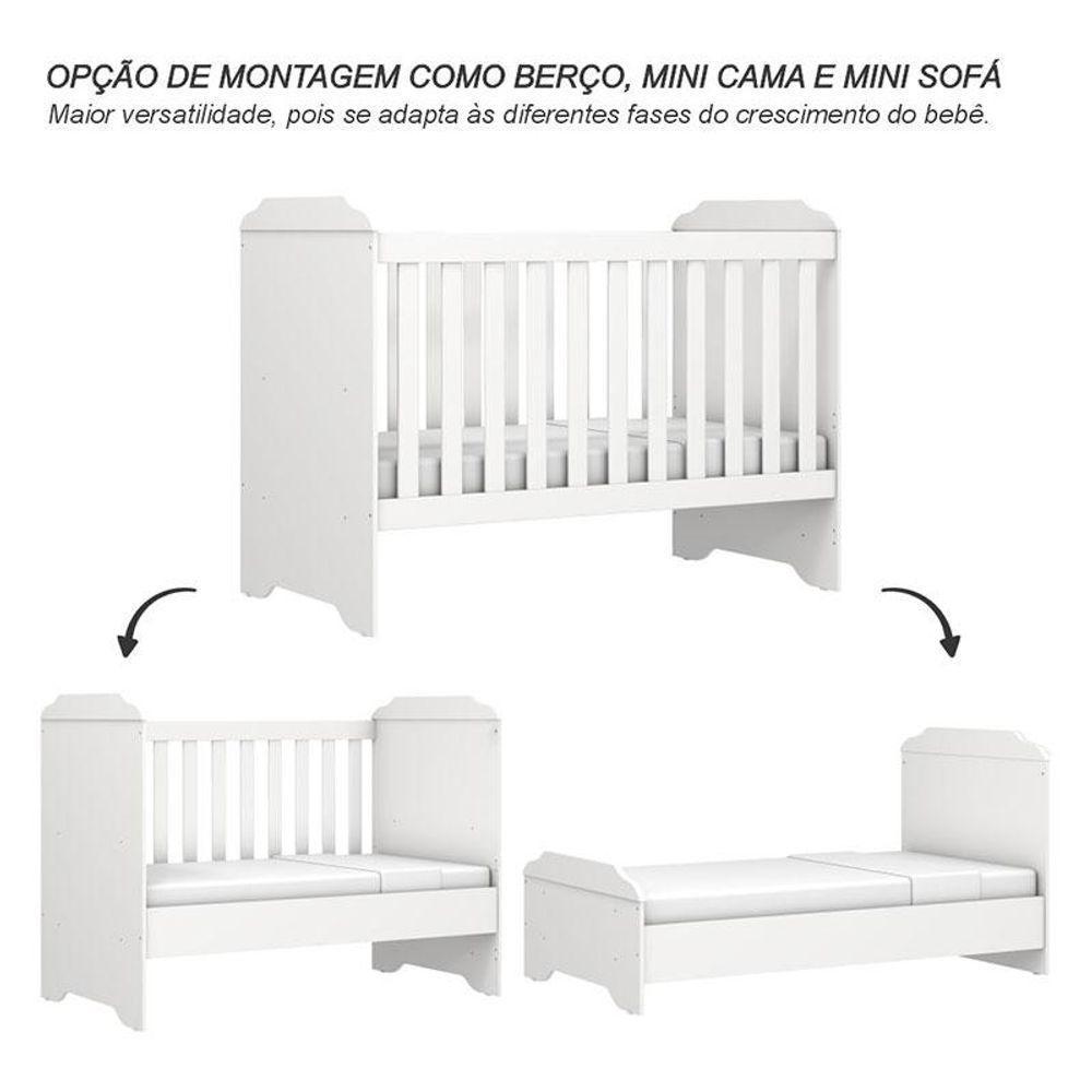 Berço Americano Mini Cama E Cômoda Mel Flat Branco Brilho Com Colchão Ortobom - Carolina - 3