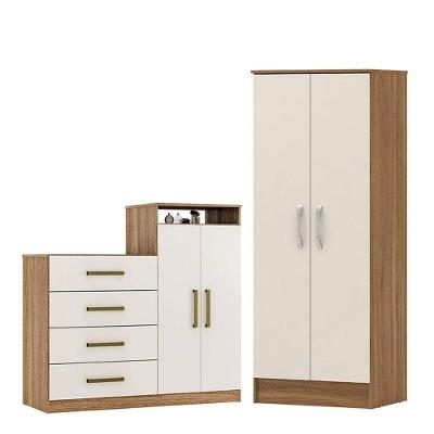 Cômoda Sapateira e Armário Multiuso Áurea Viena 4 Gavetas MDP Puxador Plástico Amêndoa Off White