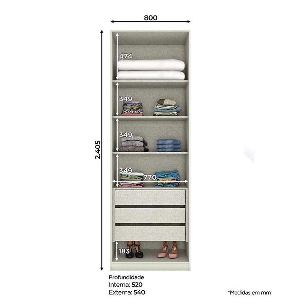 Armário 2 Portas Com Espelhos 3 Gavetas Predileto Areia - Henn - 3