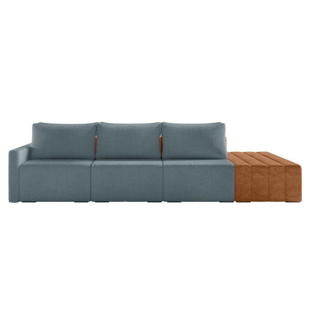 Sofá Ilha 3 Lugares Living 342cm Modulado Para Sala Lary Bouclê K01 - D'rossi Cor Azul - 2