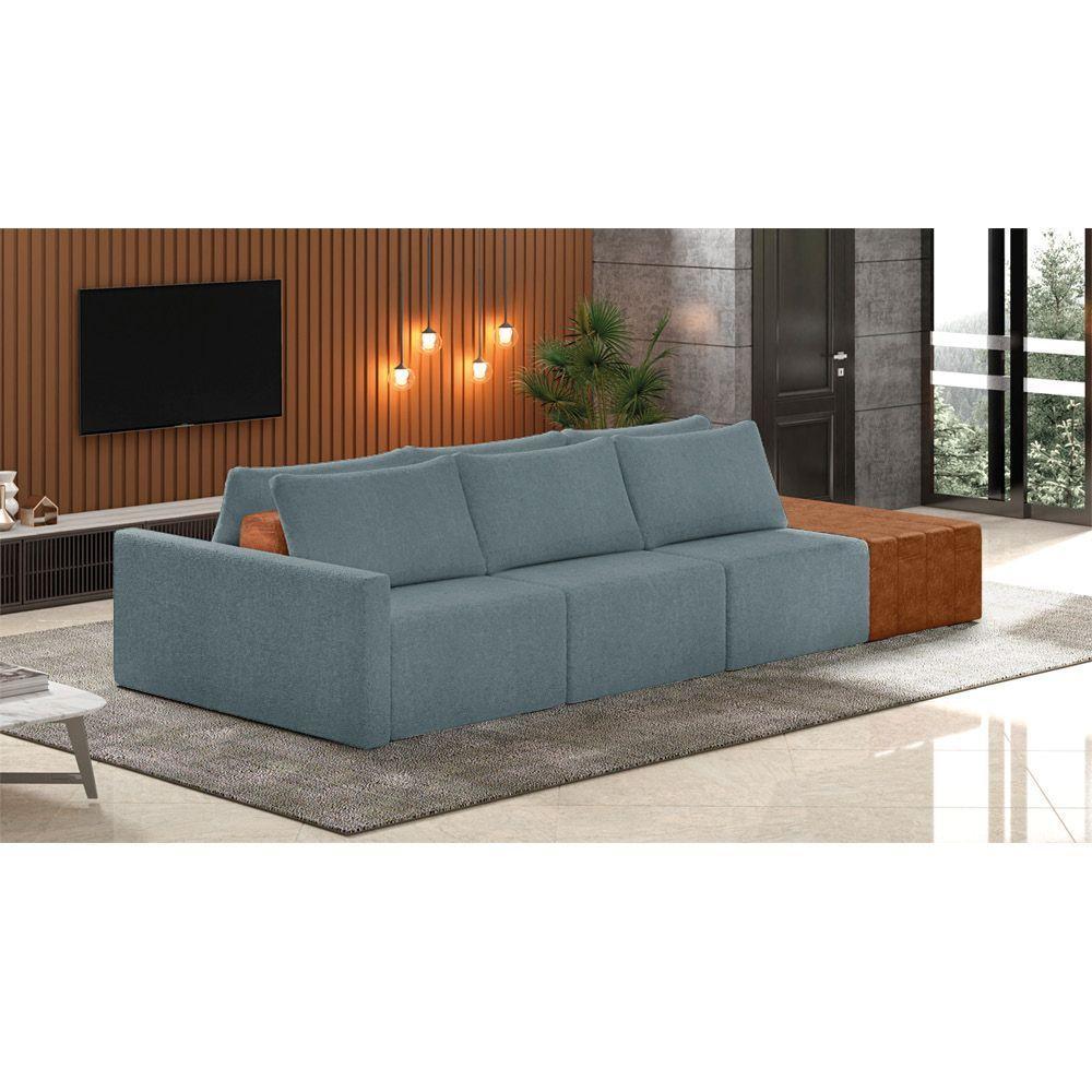 Sofá Ilha 3 Lugares Living 342cm Modulado Para Sala Lary Bouclê K01 - D'rossi Cor Azul - 6