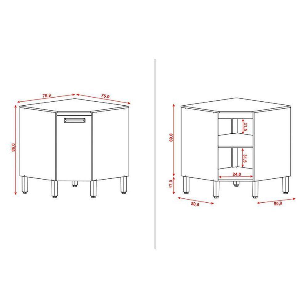 Balcão Para Canto Oblíquo Com Tampo Ametista Freijó Supremo - Kits Paraná - 2
