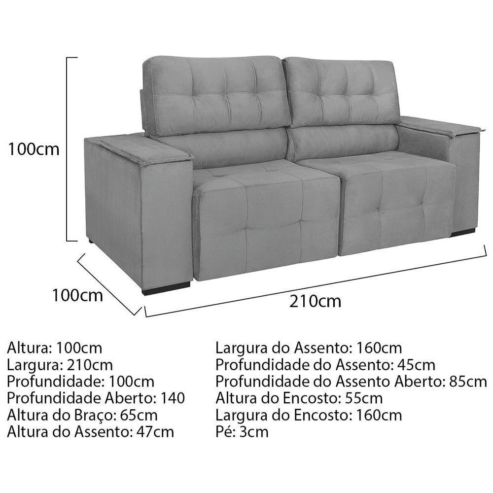 Sofá Cama Retrátil Sala Vicenza 210cm Linho Cor Cinza Claro - 7