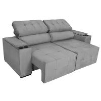 Sofá Cama Retrátil Sala Vicenza 210cm Linho Cor Cinza Claro