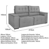 Sofá Cama Retrátil Sala Vicenza 210cm Linho Cor Cinza Claro - 7