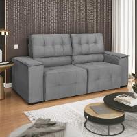 Sofá Cama Retrátil Sala Vicenza 210cm Linho Cor Cinza Claro - 8