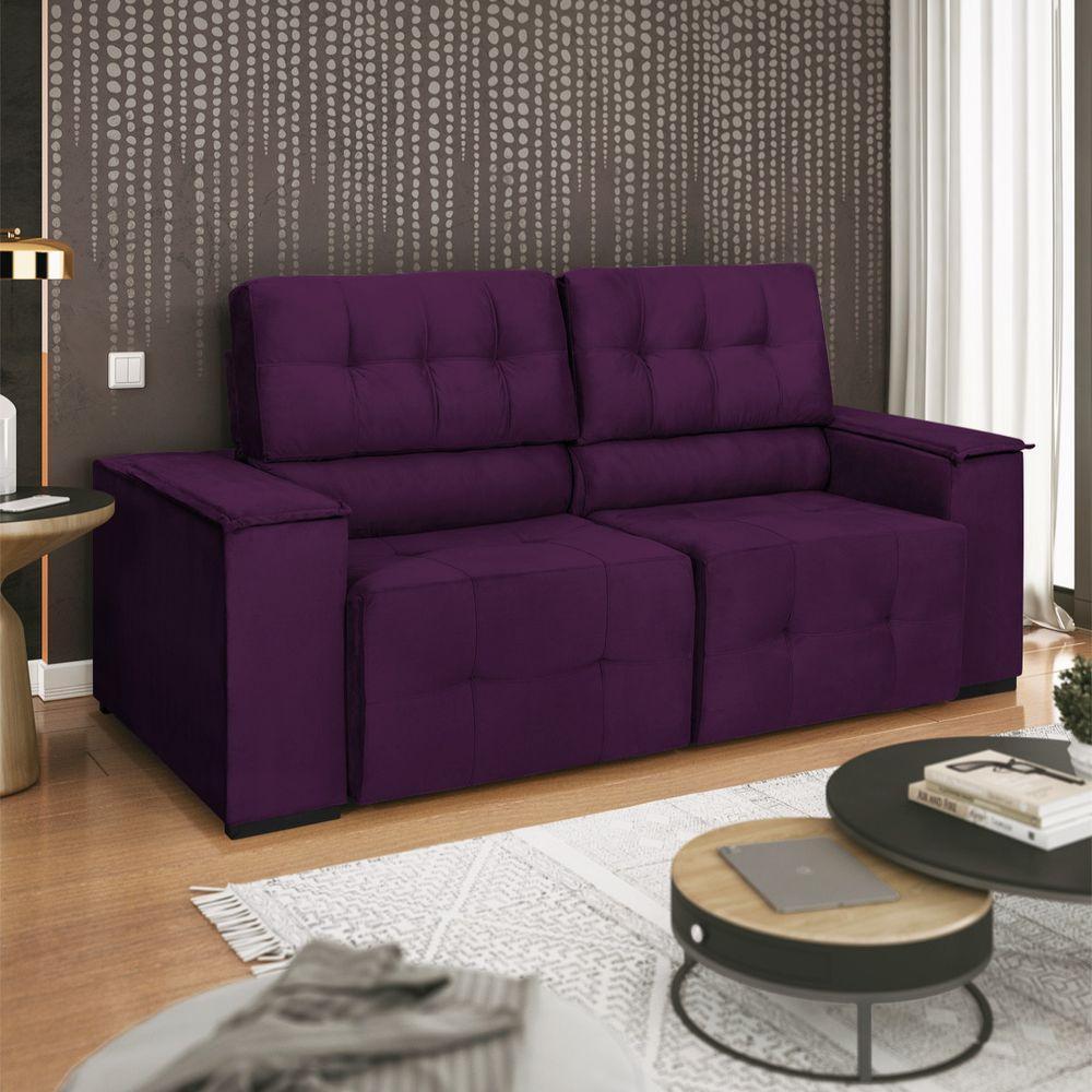 Sofá Cama Retrátil Sala Vicenza Vicenza 210cm Suede Cor Roxo - 8