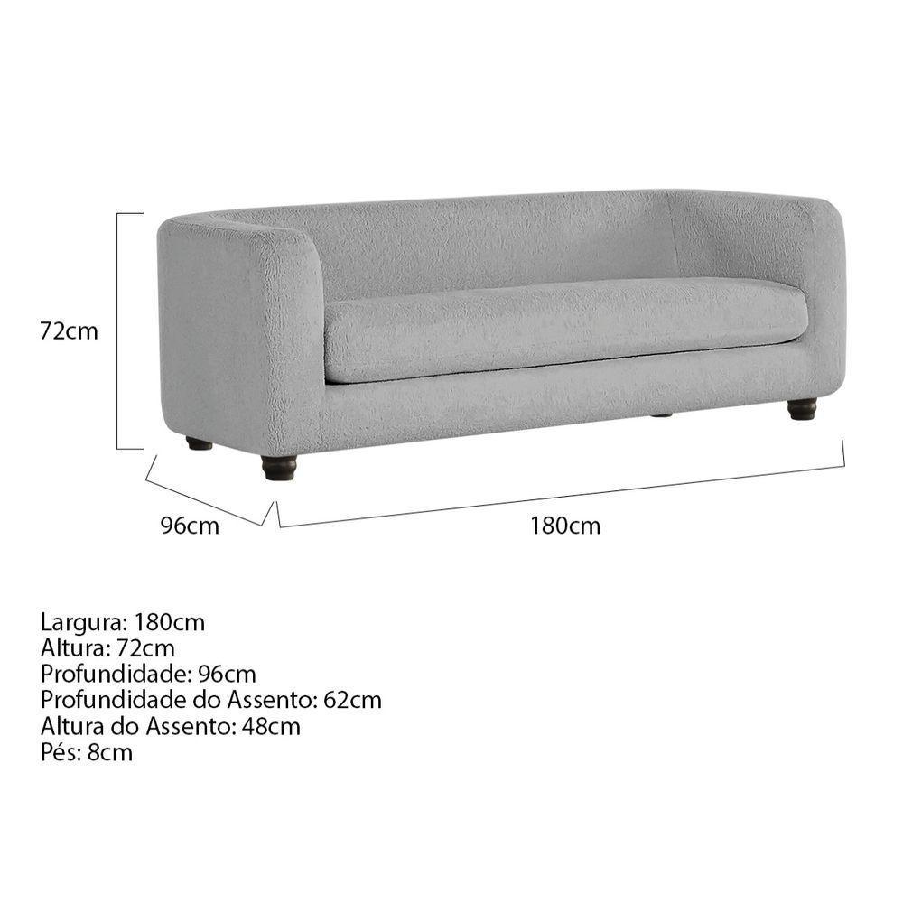 Sofá 3 Lugares Luxo Recepção Escritorio Sala Veneza 180cm Linho Cor Cinza Claro - 8