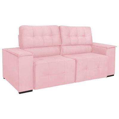 Sofá Cama Retrátil Sala Vicenza Vicenza 210cm Suede Cor Rosa Bebê