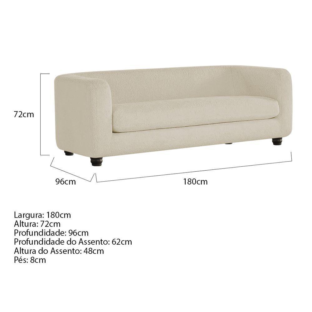 Sofá 3 Lugares Luxo Recepção Escritorio Sala Veneza 180cm Linho Cor Bege - 5