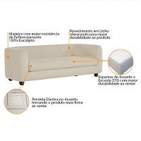 Sofá 3 Lugares Luxo Recepção Escritorio Sala Veneza 180cm Linho Cor Bege