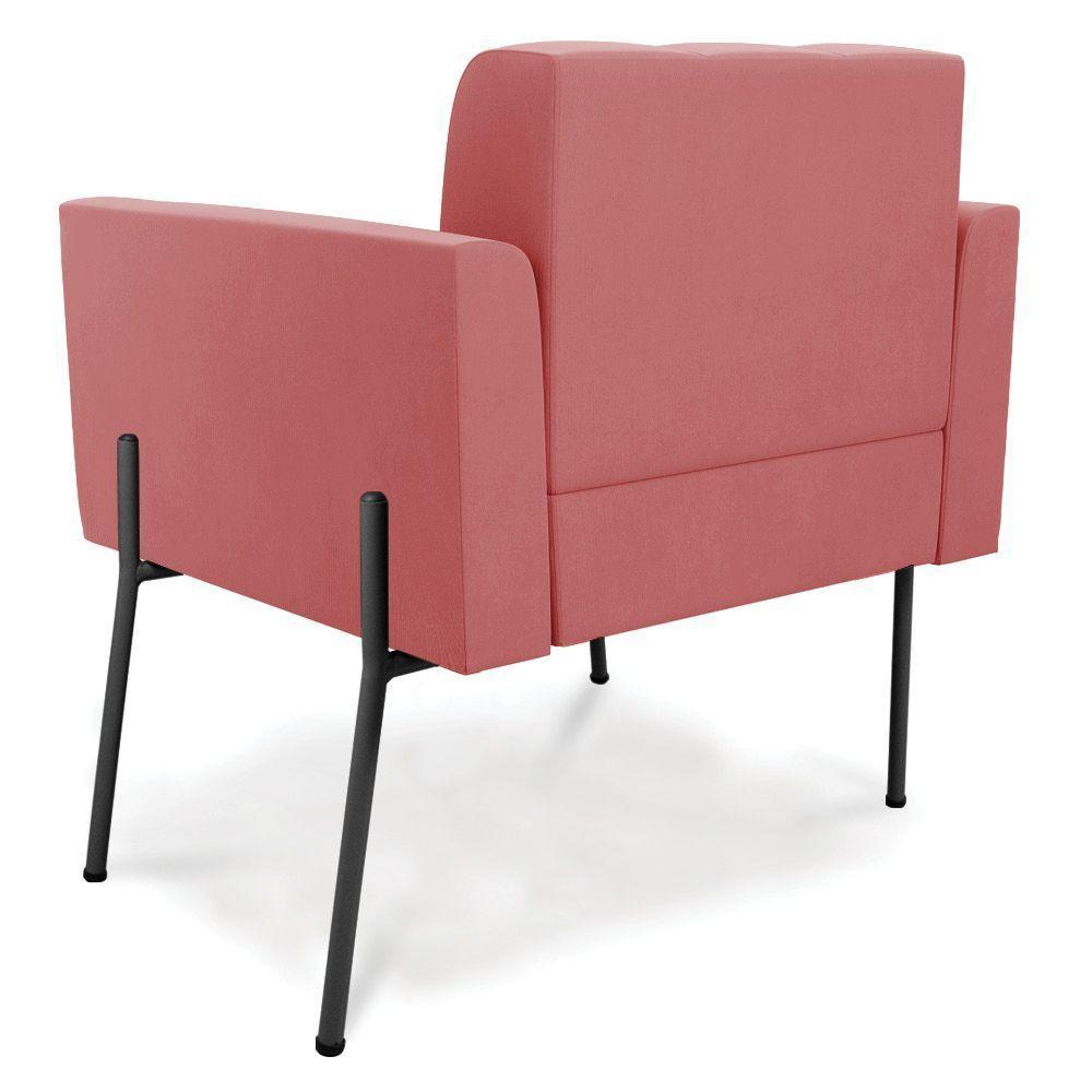 Poltrona Pé De Ferro Preto Para Sala Kit 2 Elisa Suede D03 - D'rossi Cor Rose - 4