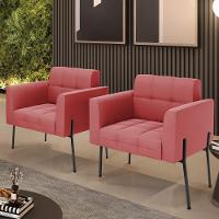 Poltrona Pé De Ferro Preto Para Sala Kit 2 Elisa Suede D03 - D'rossi Cor Rose - 6