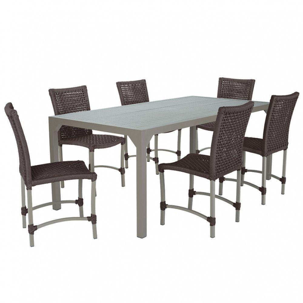 6 Cadeiras Corda Náutica E Mesa Tampo 2,00m Ripado Alumínio Marrom - 1