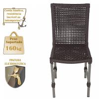 6 Cadeiras Corda Náutica E Mesa Tampo 2,00m Ripado Alumínio Marrom