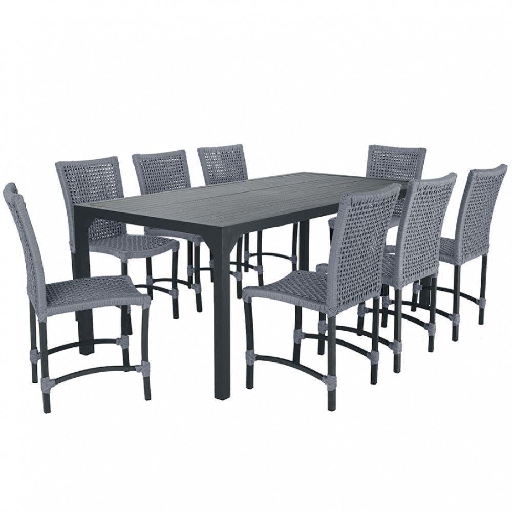 8 Cadeiras Corda Náutica E Mesa Tampo Ripado Retangular 2,00 Prata - 1