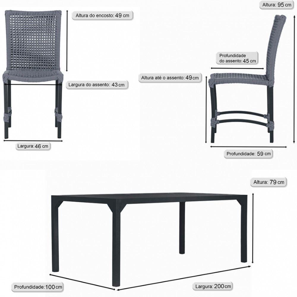 8 Cadeiras Corda Náutica E Mesa Tampo Ripado Retangular 2,00 Prata - 6