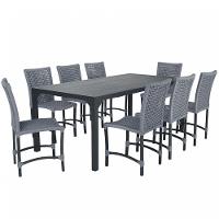 8 Cadeiras Corda Náutica E Mesa Tampo Ripado Retangular 2,00 Prata - 1