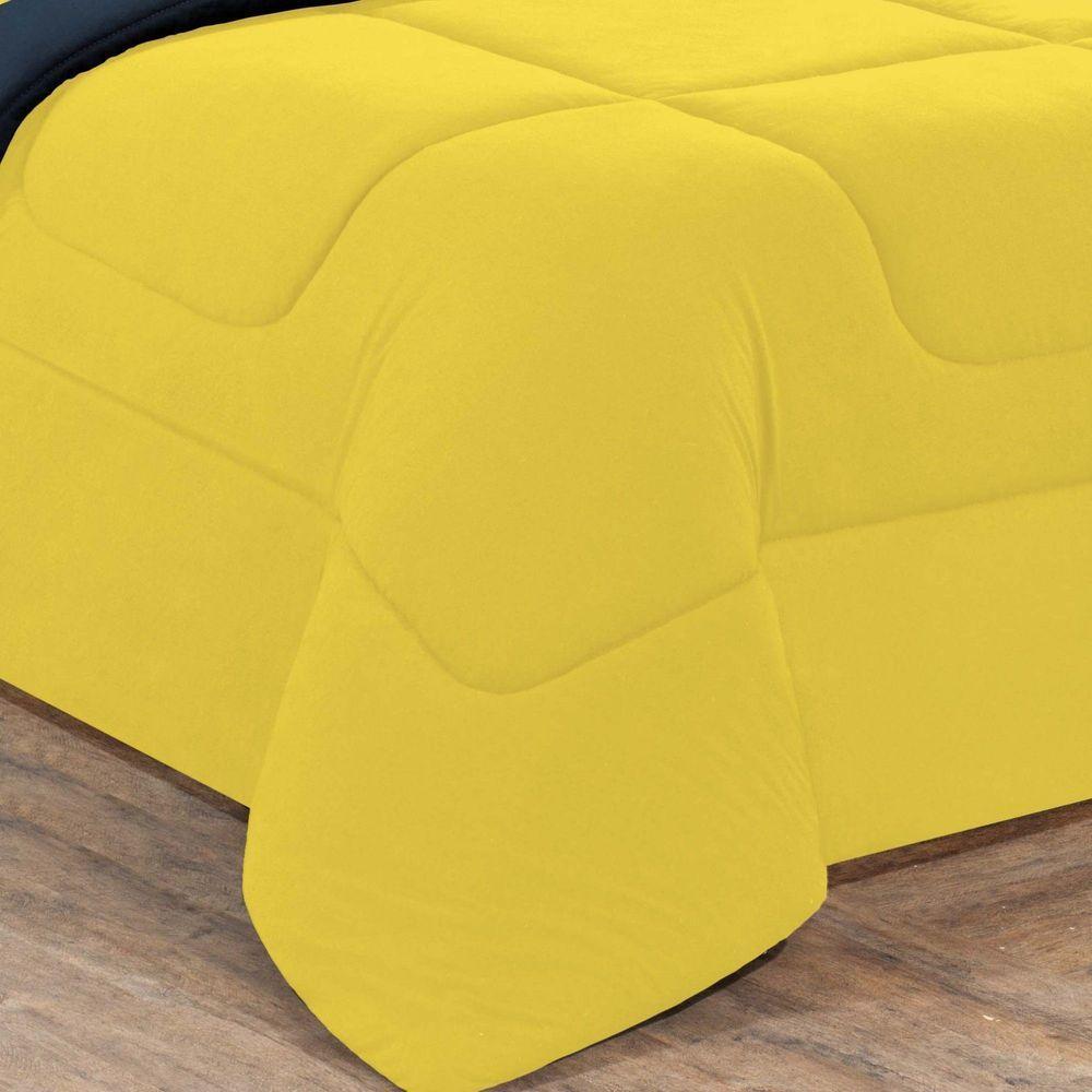 Kit Edredom Malha 100% Algodão Gran Moratta 2 Peças Solteiro - Amarelo-azul Marinho - 2