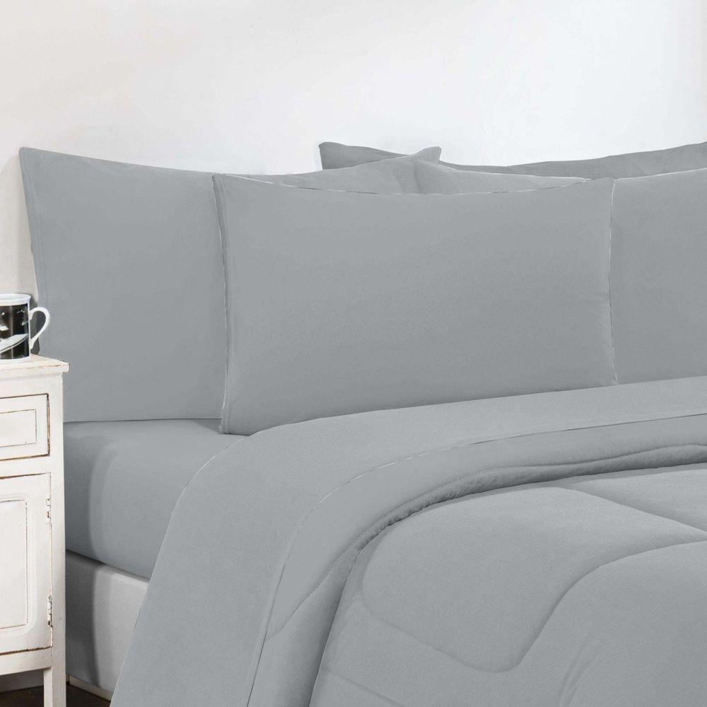 Kit Edredom + Jogo De Lençol 100% Algodão Gran Moratta 5 Peças Solteiro Cinza-cinza - 3