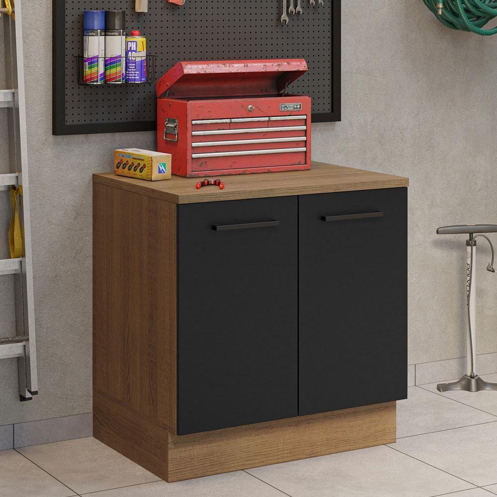 Balcão Multiuso 80cm 2 Portas Rustic/preto Madesa - 1