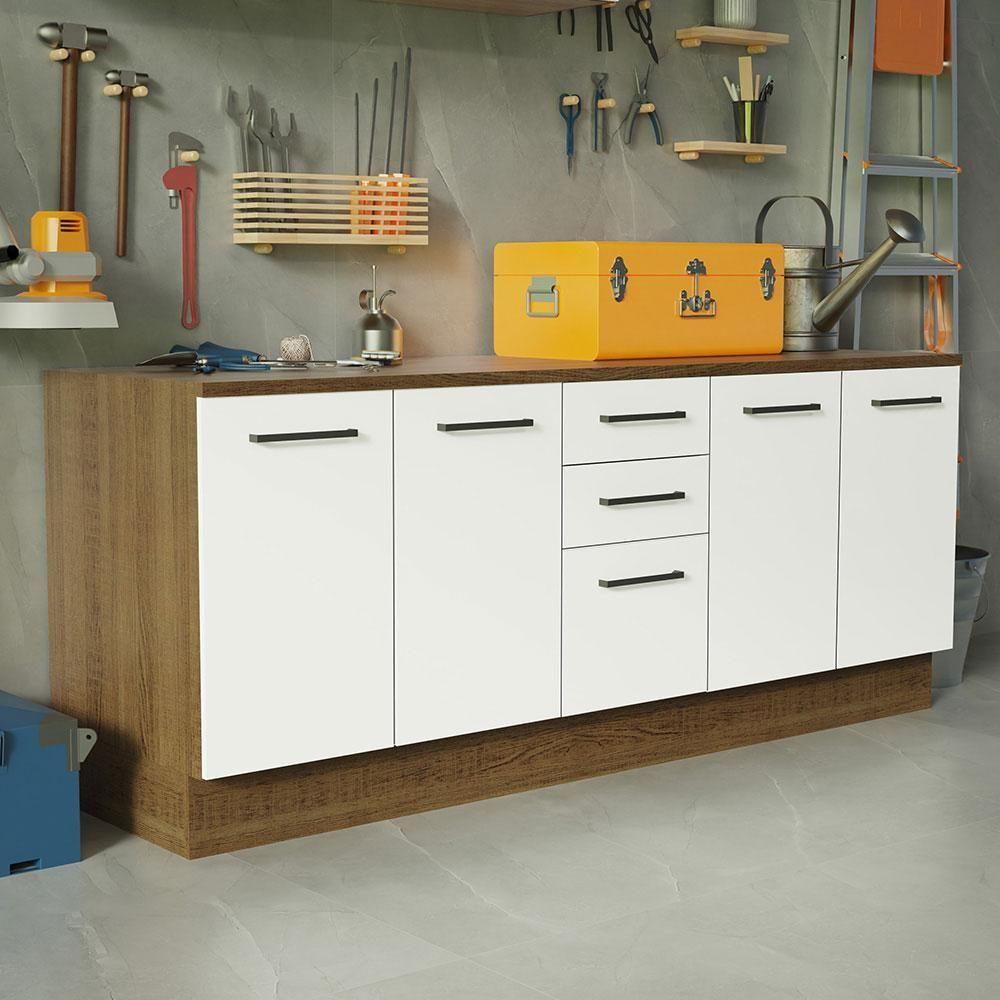 Kit 2 Balcões Multiuso 4 Portas 3 Gavetas Rustic/branco - 1