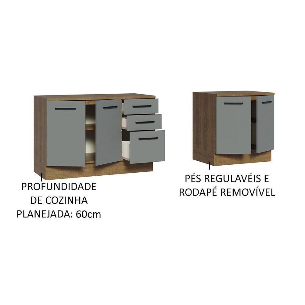 Kit 2 Balcões Multiuso 4 Portas 3 Gavetas Rustic - 10