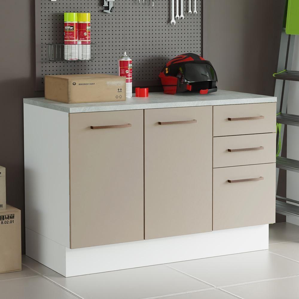 Balcão Multiuso 120cm 2 Portas 3 Gavetas Branco - 1