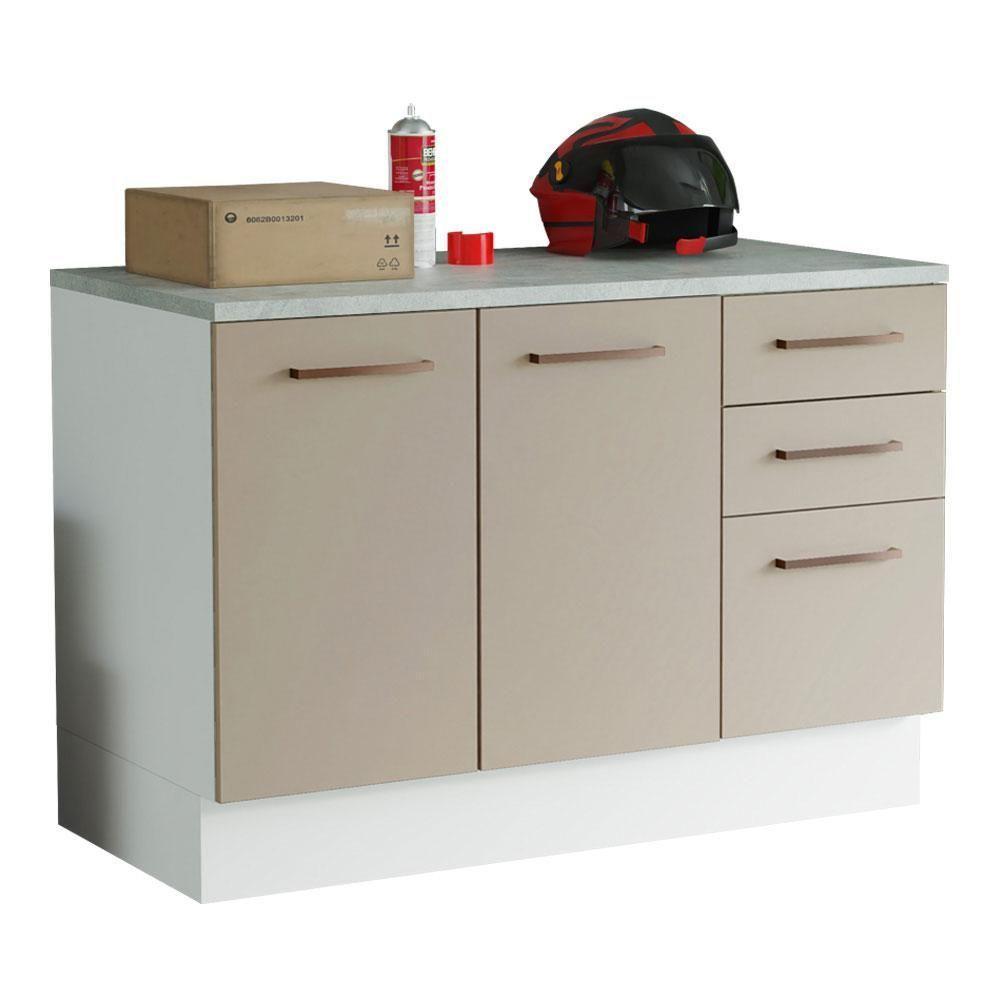 Balcão Multiuso 120cm 2 Portas 3 Gavetas Branco - 9