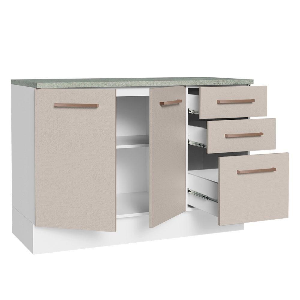 Balcão Multiuso 120cm 2 Portas 3 Gavetas Branco - 10