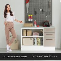 Balcão Multiuso 120cm 2 Portas 3 Gavetas Branco - 5