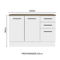 Balcão Multiuso 120cm 2 Portas 3 Gavetas Branco/Rustic - 7