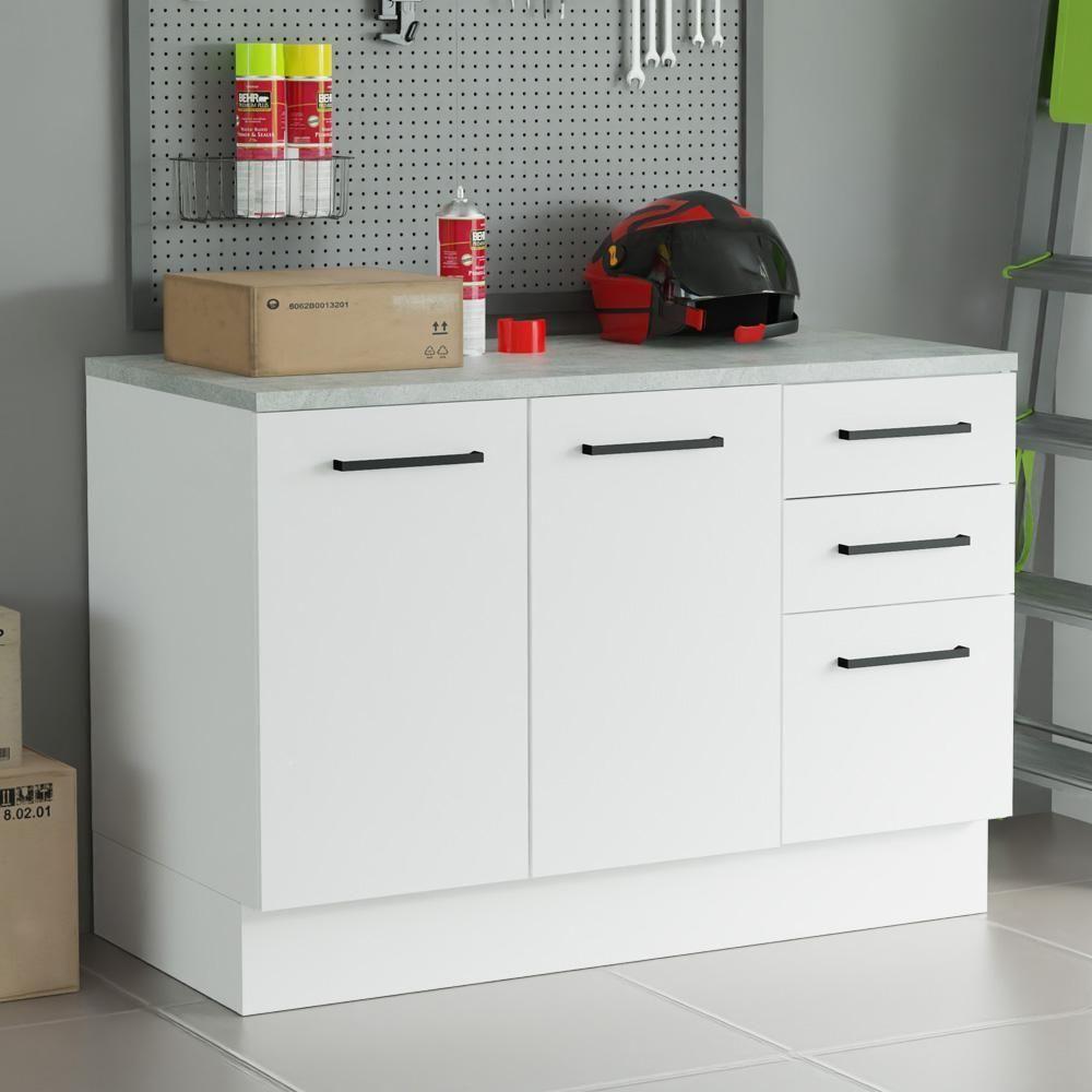 Balcão Multiuso 120cm 2 Portas 3 Gav Branco Agata Madesa - 1