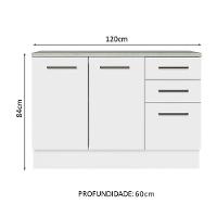 Balcão Multiuso 120cm 2 Portas 3 Gav Branco Agata Madesa - 8