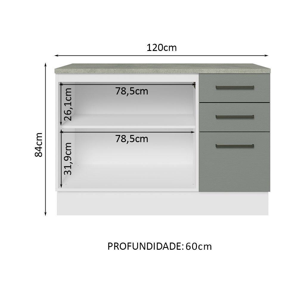 Balcão Multiuso 120cm 2 Portas 3 Gavetas Branco - 8