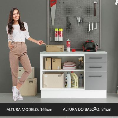 Balcão Multiuso 120cm 2 Portas 3 Gavetas Branco