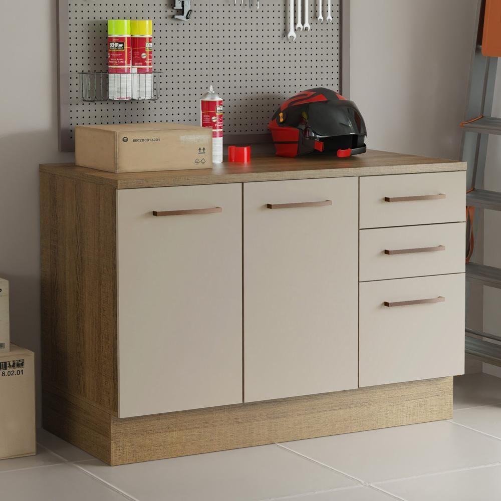 Balcão Multiuso 120cm 2 Portas 3 Gavetas Rustic - 1