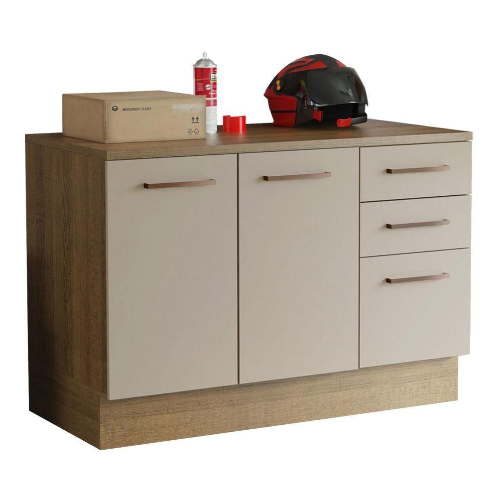 Balcão Multiuso 120cm 2 Portas 3 Gavetas Rustic - 9