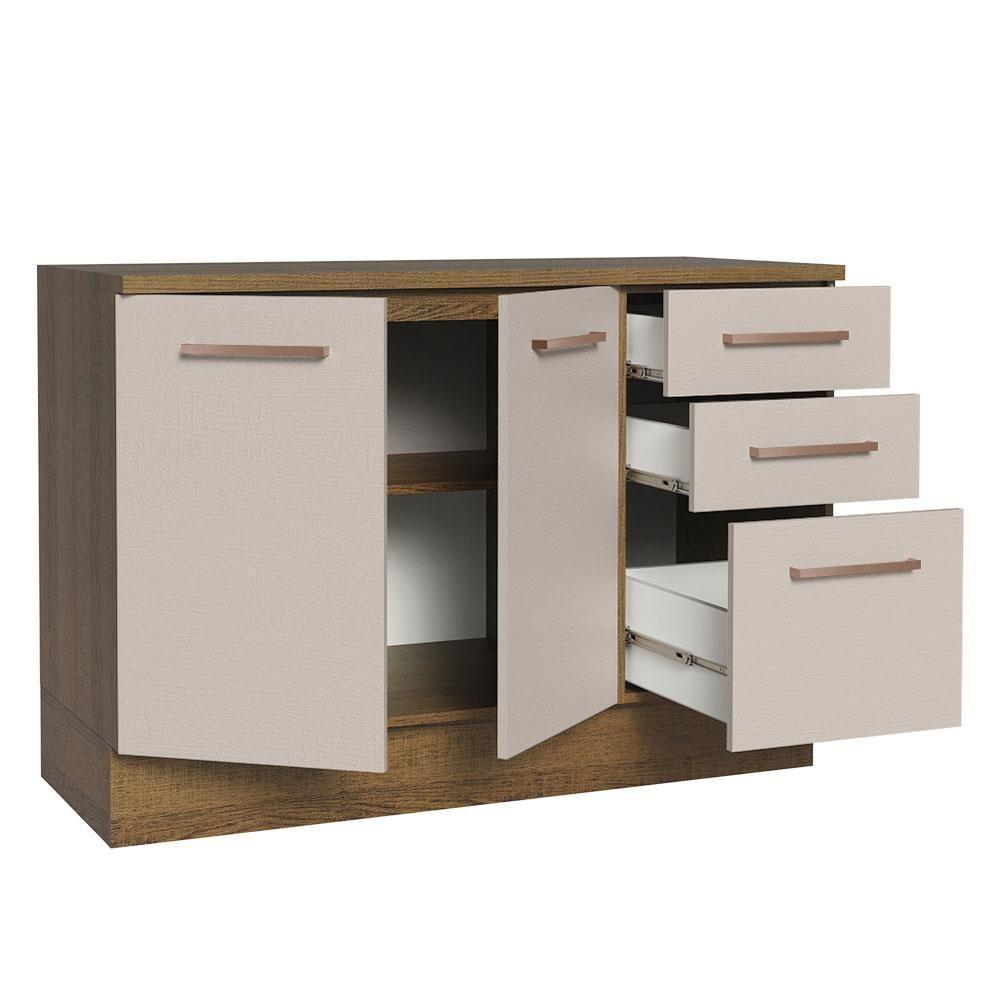 Balcão Multiuso 120cm 2 Portas 3 Gavetas Rustic - 10