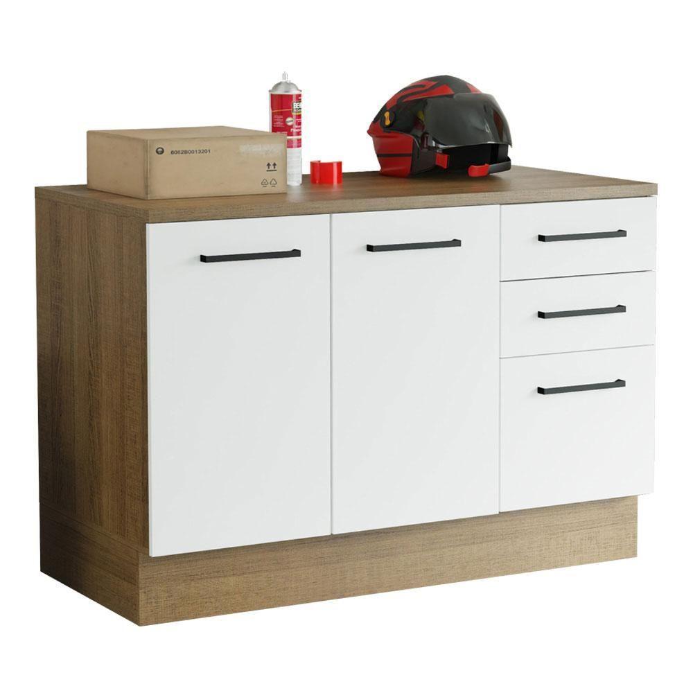 Balcão Multiuso 120cm 2 Portas 3 Gavetas Rustic/Branco - 3